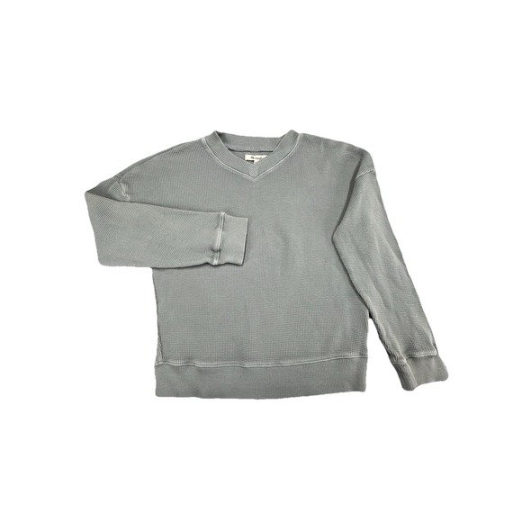 Madewell Tops - Madewell Waffle Knit Boxy Sweatshirt Tee V Neck Shirt Cozy‎ Green Size XS